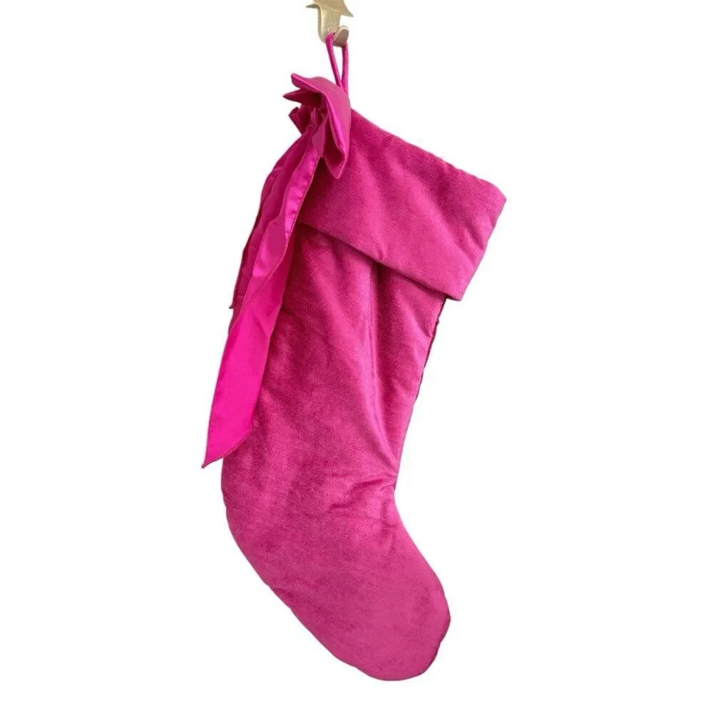 Anthropologie PINK Velvet Bow Stocking  Christmas Holiday Plush Luxury Brand NEW